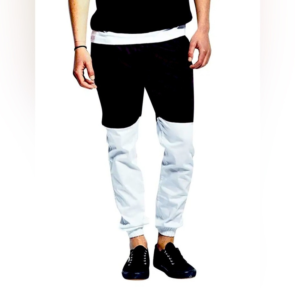 NEW PUBLISH MEN'S BRAND TWO TONE JOGGER PANTS STRETCH TWILL BLACK WHITE MSRP119
